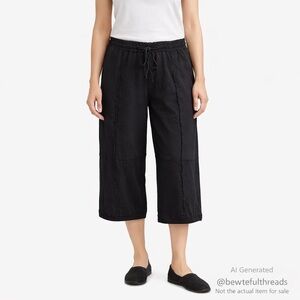 Chalet et Ceci L–XL Black Cotton Cropped Pants Relaxed Lagenlook